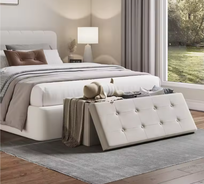 Opvouwbare Kruk met Opbergruimte – Linnen en MDF, 118L Opslagcapaciteit, Max. 300KG