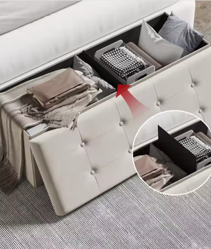 Opvouwbare Kruk met Opbergruimte – Linnen en MDF, 118L Opslagcapaciteit, Max. 300KG