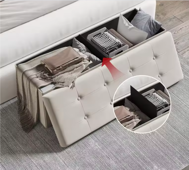 Opvouwbare Kruk met Opbergruimte – Linnen en MDF, 118L Opslagcapaciteit, Max. 300KG