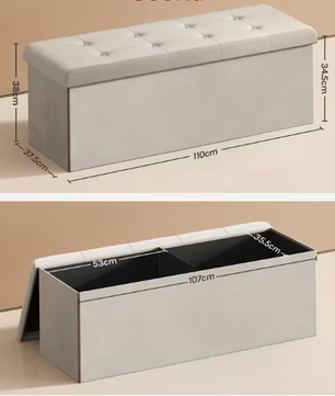 Opvouwbare Kruk met Opbergruimte – Linnen en MDF, 118L Opslagcapaciteit, Max. 300KG