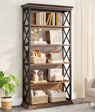 Industriële Boekenkast met 5 Lagen – Stijlvol Open Opbergsysteem voor Woonkamer, Slaapkamer of Kantoor