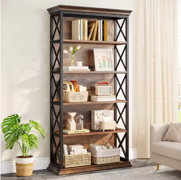 Industriële Boekenkast met 5 Lagen – Stijlvol Open Opbergsysteem voor Woonkamer, Slaapkamer of Kantoor