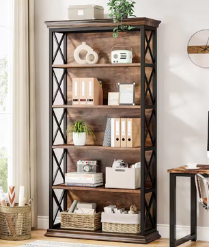 Industriële Boekenkast met 5 Lagen – Stijlvol Open Opbergsysteem voor Woonkamer, Slaapkamer of Kantoor