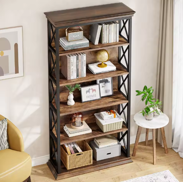 Industriële Boekenkast met 5 Lagen – Stijlvol Open Opbergsysteem voor Woonkamer, Slaapkamer of Kantoor