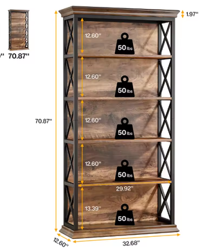 Industriële Boekenkast met 5 Lagen – Stijlvol Open Opbergsysteem voor Woonkamer, Slaapkamer of Kantoor