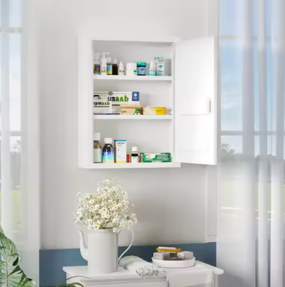 Afsluitbare Apotheek Wandkast – Stalen Medicijnkast met 3 Compartimenten