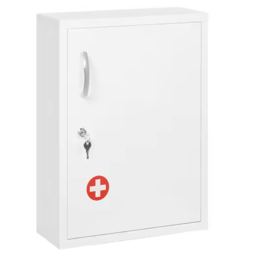 Afsluitbare Apotheek Wandkast – Stalen Medicijnkast met 3 Compartimenten