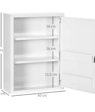 Afsluitbare Apotheek Wandkast – Stalen Medicijnkast met 3 Compartimenten