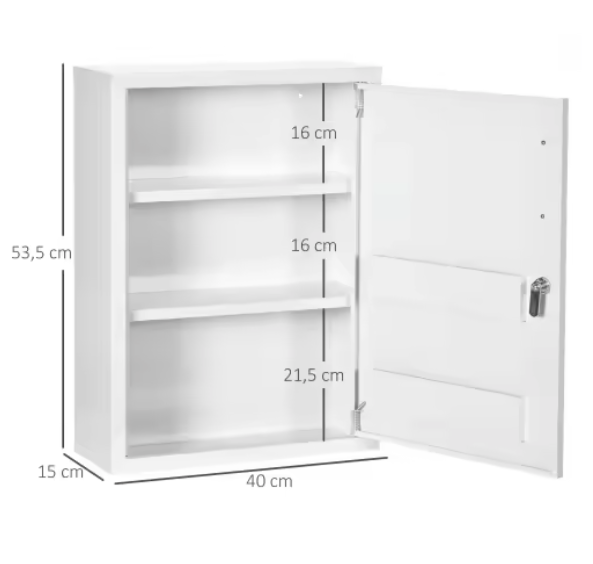 Afsluitbare Apotheek Wandkast – Stalen Medicijnkast met 3 Compartimenten