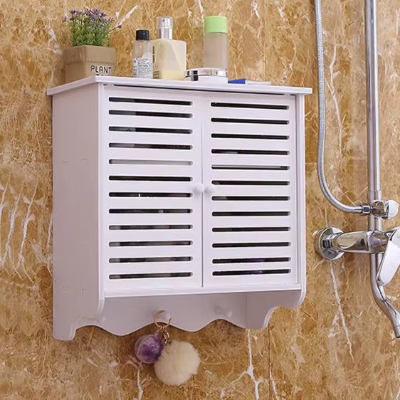 Wandgemonteerde Badkamerkast met Dubbele Deuren – Ruimtebesparende Opbergkast met 2 Lagen