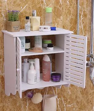 Wandgemonteerde Badkamerkast met Dubbele Deuren – Ruimtebesparende Opbergkast met 2 Lagen