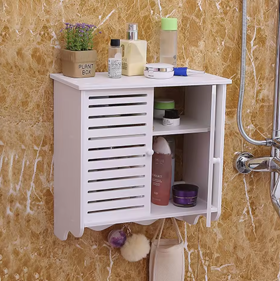 Wandgemonteerde Badkamerkast met Dubbele Deuren – Ruimtebesparende Opbergkast met 2 Lagen