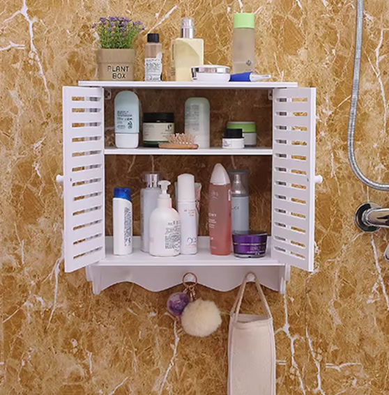 Wandgemonteerde Badkamerkast met Dubbele Deuren – Ruimtebesparende Opbergkast met 2 Lagen