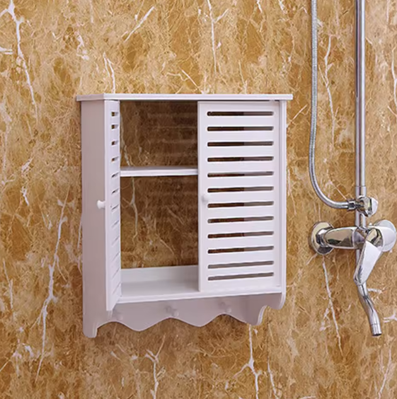 Wandgemonteerde Badkamerkast met Dubbele Deuren – Ruimtebesparende Opbergkast met 2 Lagen