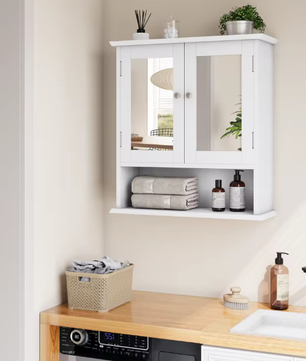 Badkamerkast met Spiegel – Wandkast met Verstelbare Plank en Opbergvak