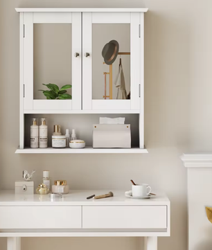 Badkamerkast met Spiegel – Wandkast met Verstelbare Plank en Opbergvak