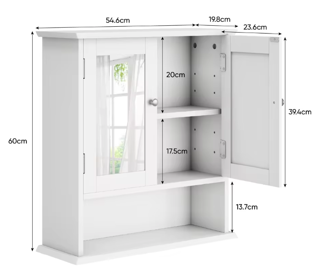 Badkamerkast met Spiegel – Wandkast met Verstelbare Plank en Opbergvak