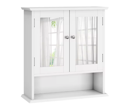 Badkamerkast met Spiegel – Wandkast met Verstelbare Plank en Opbergvak