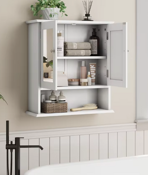 Badkamerkast met Spiegel – Wandkast met Verstelbare Plank en Opbergvak