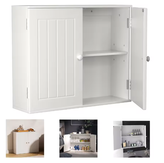 Witte Badkamerkast met Dubbele Deur – Wand- en Vloermodel met Opbergruimte