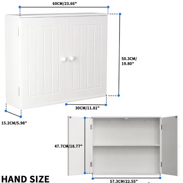 Witte Badkamerkast met Dubbele Deur – Wand- en Vloermodel met Opbergruimte