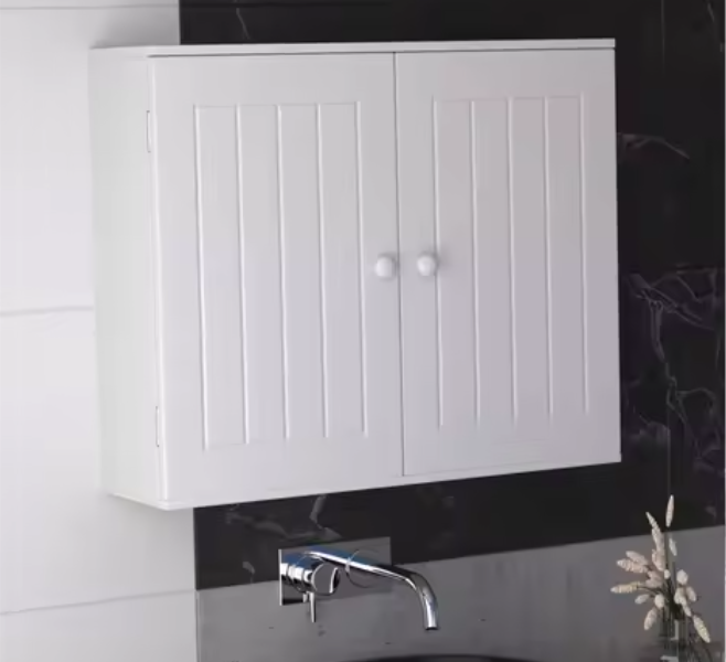 Witte Badkamerkast met Dubbele Deur – Wand- en Vloermodel met Opbergruimte