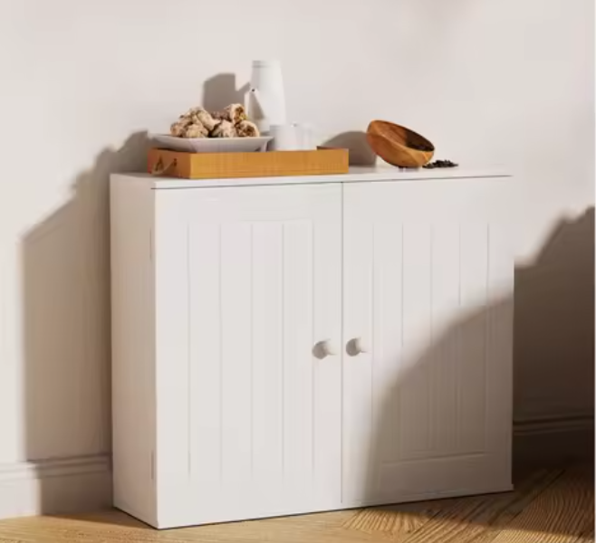 Witte Badkamerkast met Dubbele Deur – Wand- en Vloermodel met Opbergruimte