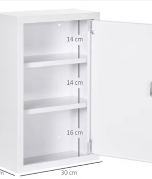 Afsluitbaar Medicijnkastje – Stalen Wandkast met 3 Vakken (30 × 14 × 46 cm)