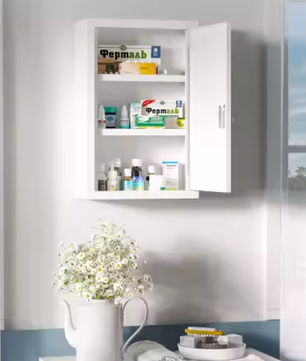 Afsluitbaar Medicijnkastje – Stalen Wandkast met 3 Vakken (30 × 14 × 46 cm)