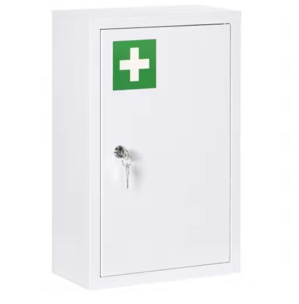 Afsluitbaar Medicijnkastje – Stalen Wandkast met 3 Vakken (30 × 14 × 46 cm)