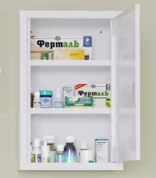 Afsluitbaar Medicijnkastje – Stalen Wandkast met 3 Vakken (30 × 14 × 46 cm)