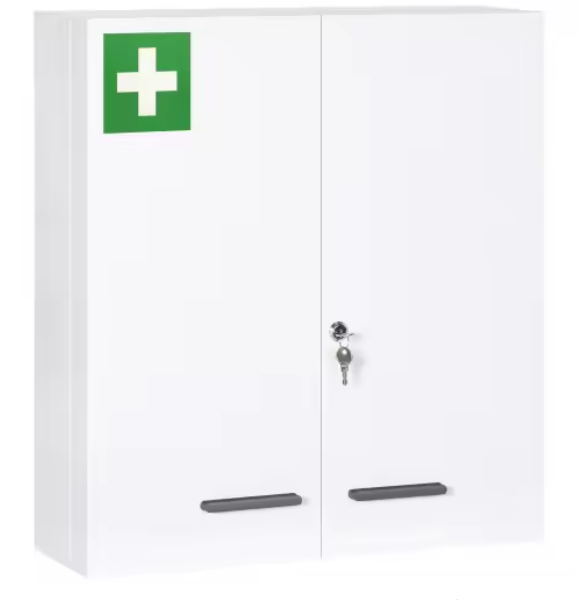 Medicijnkastje met 2 Deuren – Stalen Wandkast met 6 Planken, Afsluitbaar en Ruimtebesparend (Wit)