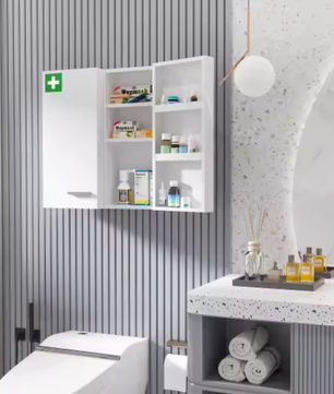 Medicijnkastje met 2 Deuren – Stalen Wandkast met 6 Planken, Afsluitbaar en Ruimtebesparend (Wit)