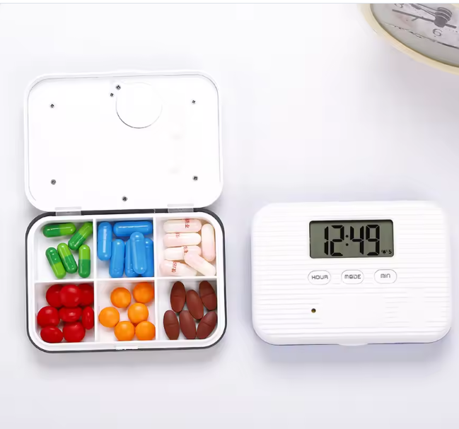 Slimme Draagbare Pillendoos – Elektronische Timer en 5 Alarmen – 4/6 Compartimenten