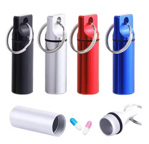 Waterdichte Metalen Pillendoos Sleutelhanger – Aluminium Mini Opbergcontainer voor Medicatie en Kleine Items