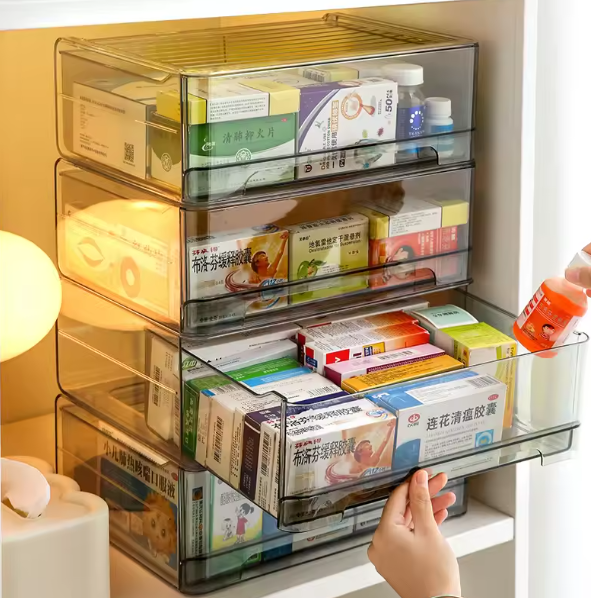 Transparante Lade-Medicijndoos – Grote Capaciteit, Stapelbaar Opbergrek voor Thuis