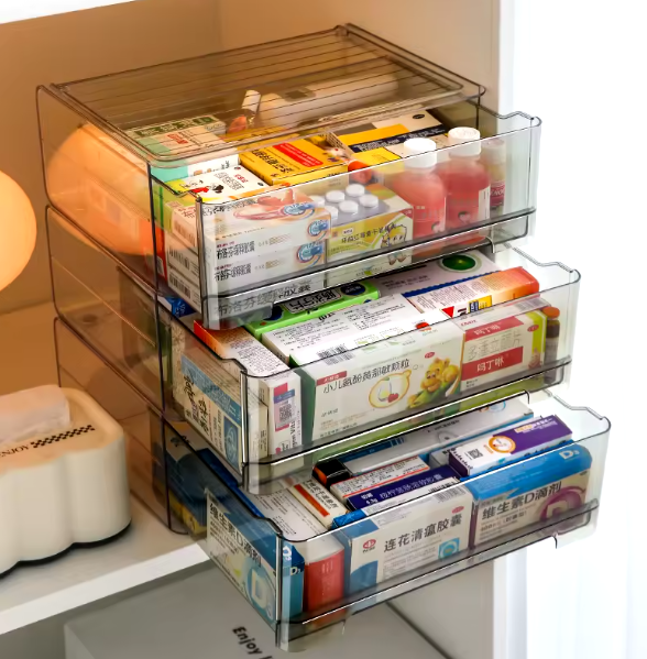 Transparante Lade-Medicijndoos – Grote Capaciteit, Stapelbaar Opbergrek voor Thuis