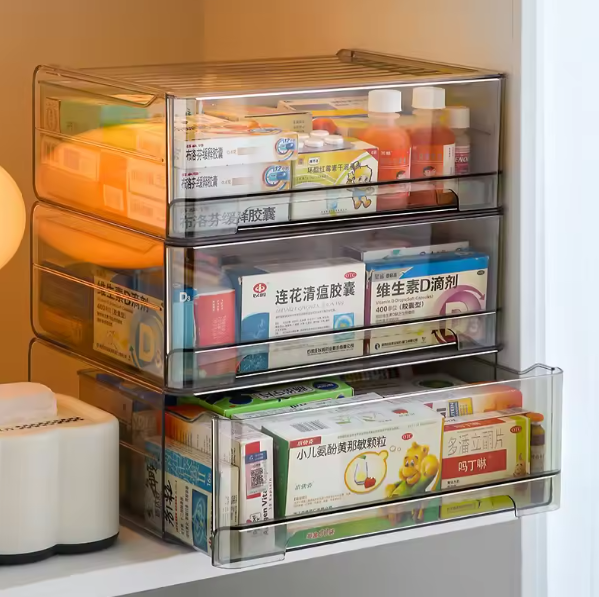 Transparante Lade-Medicijndoos – Grote Capaciteit, Stapelbaar Opbergrek voor Thuis