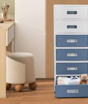 33 Inch Hoge Opbergkast met 6 Lades – Duurzaam Plastic Dressoir op Wielen