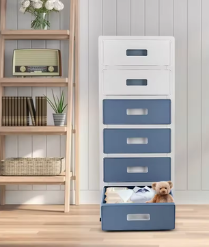 33 Inch Hoge Opbergkast met 6 Lades – Duurzaam Plastic Dressoir op Wielen