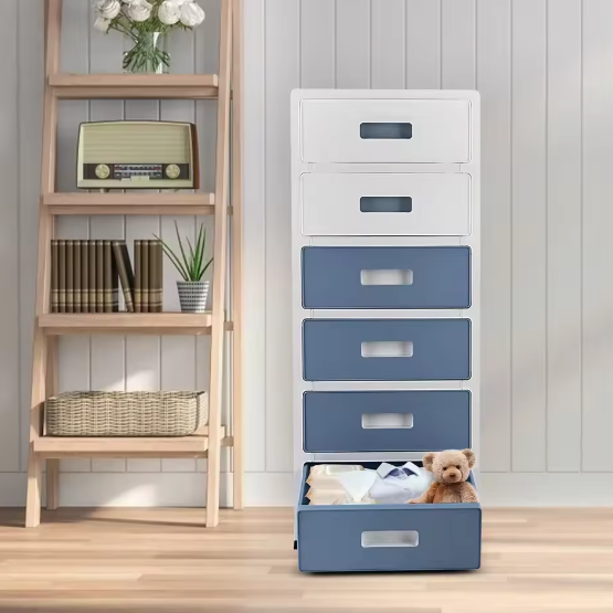 33 Inch Hoge Opbergkast met 6 Lades – Duurzaam Plastic Dressoir op Wielen