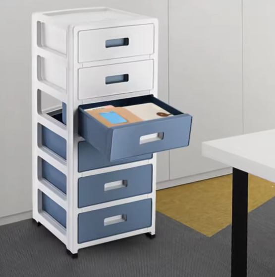 33 Inch Hoge Opbergkast met 6 Lades – Duurzaam Plastic Dressoir op Wielen