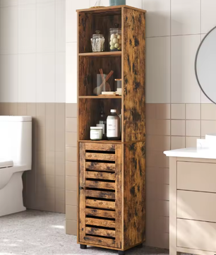 Hoge Badkamerkast met 3 Open Compartimenten en 2 Verstelbare Planken