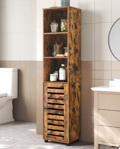 Hoge Badkamerkast met 3 Open Compartimenten en 2 Verstelbare Planken