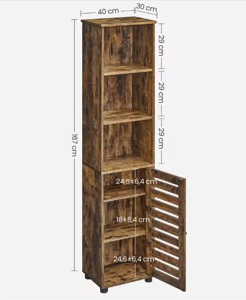 Hoge Badkamerkast met 3 Open Compartimenten en 2 Verstelbare Planken