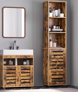 Hoge Badkamerkast met 3 Open Compartimenten en 2 Verstelbare Planken