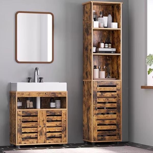 Hoge Badkamerkast met 3 Open Compartimenten en 2 Verstelbare Planken