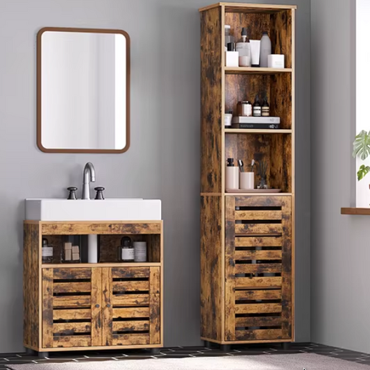 Hoge Badkamerkast met 3 Open Compartimenten en 2 Verstelbare Planken