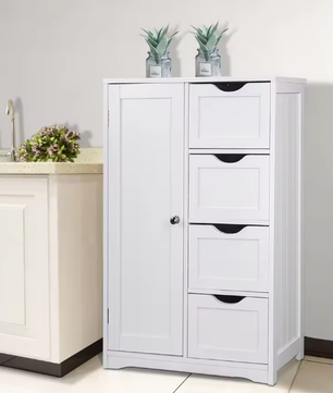 Hoge Badkamerkast met 4 Laden – Compacte Opbergkast voor Badkamer en Toilet