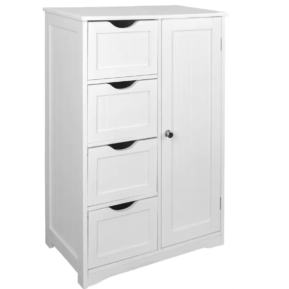 Hoge Badkamerkast met 4 Laden – Compacte Opbergkast voor Badkamer en Toilet